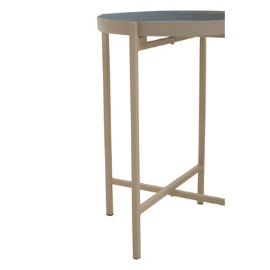 Set Of 3 Grey Enamel Top Nesting Ide Tables With Gold X-Base Legs, Corra
