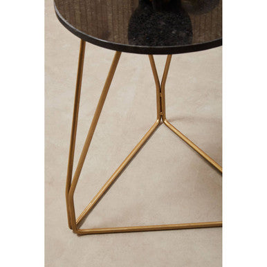 Black Marble Top Side Table With Gold Geometric Sledge Base, Corra