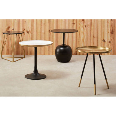 Black Marble Top Side Table With Gold Geometric Sledge Base, Corra
