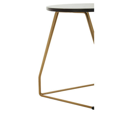 Black Marble Top Side Table With Gold Geometric Sledge Base, Corra