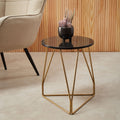 Black Marble Top Side Table With Gold Geometric Sledge Base, Corra