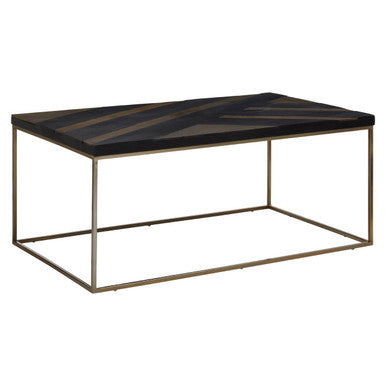 Aris Black & Gold Striped Acacia Wood Coffee Table With Interconnected Metal Legs, Aris