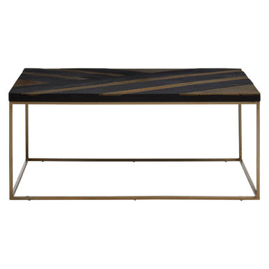 Aris Black & Gold Striped Acacia Wood Coffee Table With Interconnected Metal Legs, Aris
