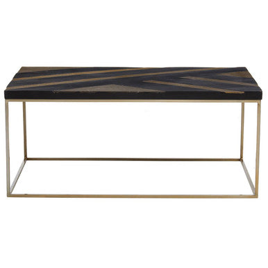 Aris Black & Gold Striped Acacia Wood Coffee Table With Interconnected Metal Legs, Aris