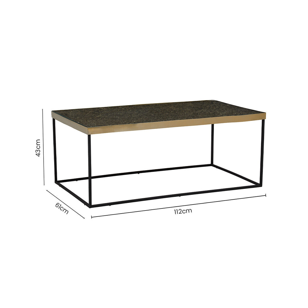 Aris Black & Gold Striped Acacia Wood Coffee Table With Interconnected Metal Legs, Aris