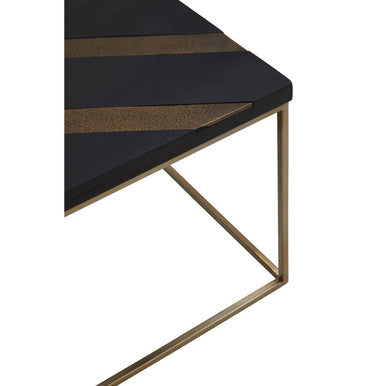Aris Black & Gold Striped Acacia Wood Coffee Table With Interconnected Metal Legs, Aris