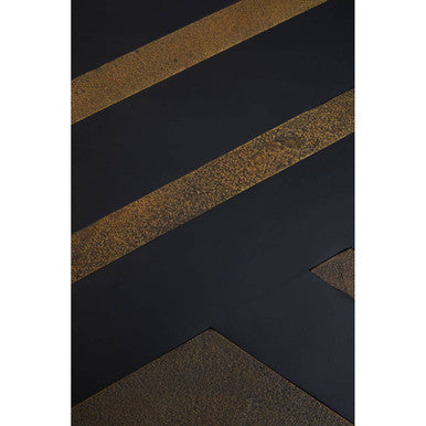 Aris Black & Gold Striped Acacia Wood Coffee Table With Interconnected Metal Legs, Aris