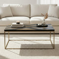 Aris Black & Gold Striped Acacia Wood Coffee Table With Interconnected Metal Legs, Aris