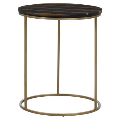 Aris Black & Gold Striped Acacia Wood Round Coffee Table With Interconnected Metal Legs, Aris