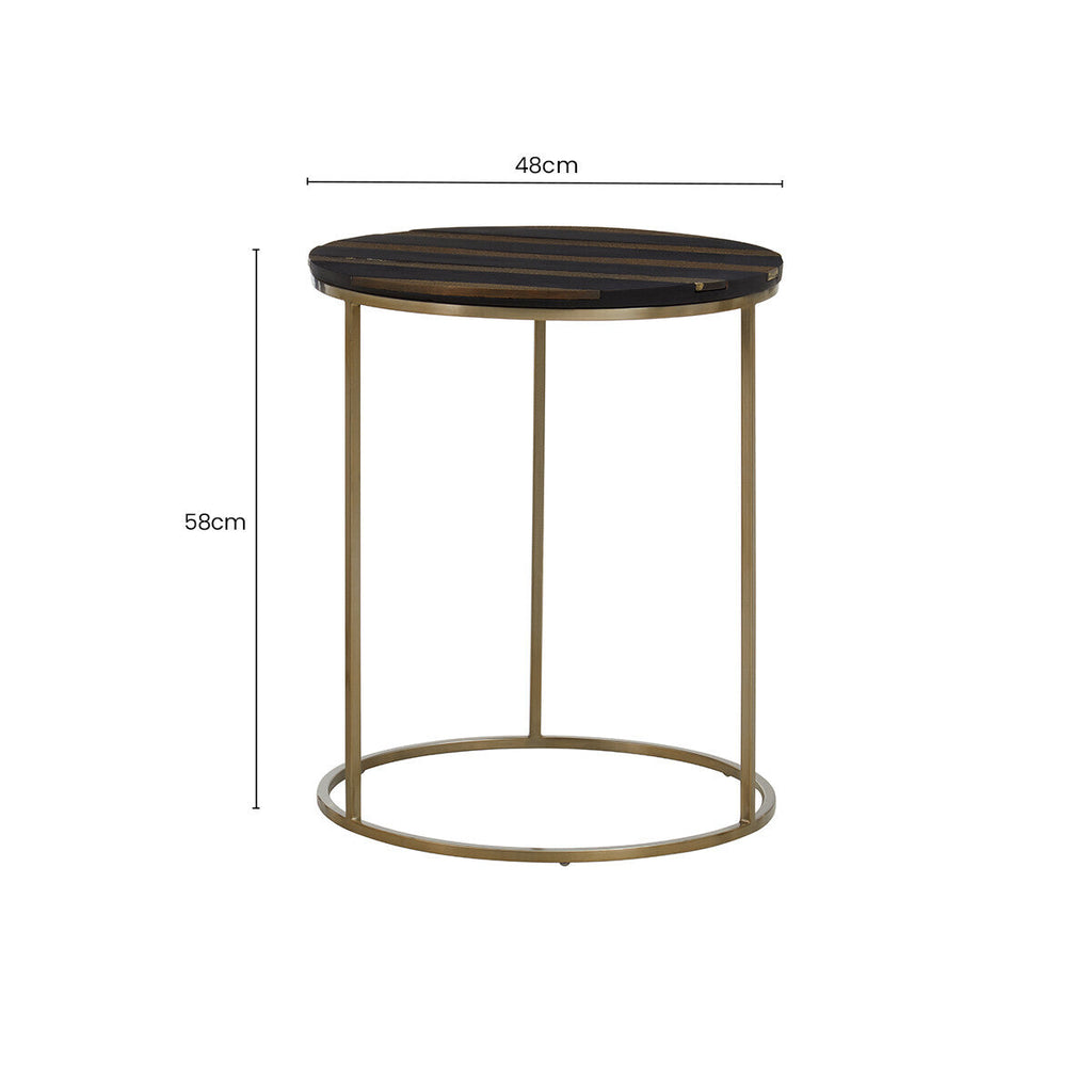 Aris Black & Gold Striped Acacia Wood Round Coffee Table With Interconnected Metal Legs, Aris