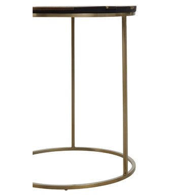 Aris Black & Gold Striped Acacia Wood Round Coffee Table With Interconnected Metal Legs, Aris