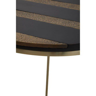 Aris Black & Gold Striped Acacia Wood Round Coffee Table With Interconnected Metal Legs, Aris