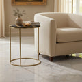 Aris Black & Gold Striped Acacia Wood Round Coffee Table With Interconnected Metal Legs, Aris