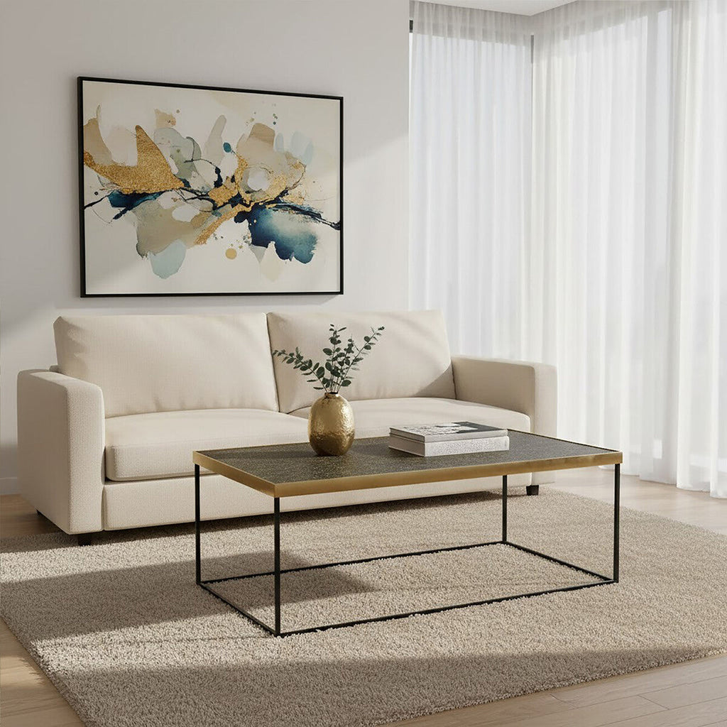 Gold Coffee Table With Black Metal Interconnected Legs, Akola