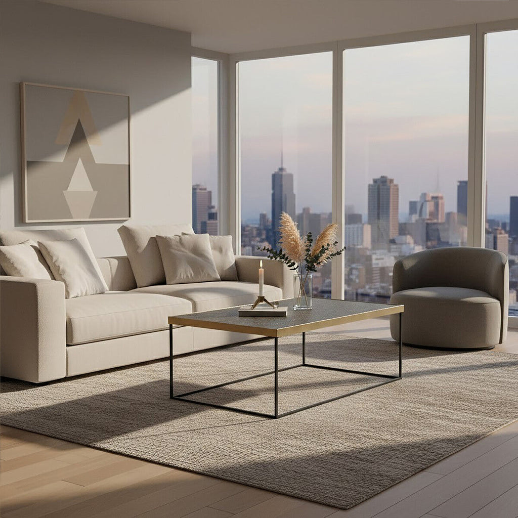 Gold Coffee Table With Black Metal Interconnected Legs, Akola