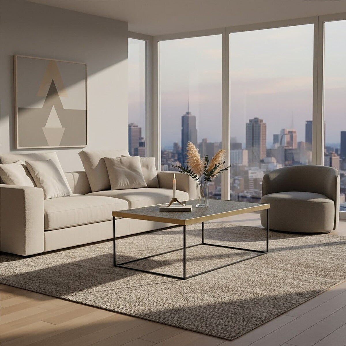 Gold Coffee Table With Black Metal Interconnected Legs, Akola
