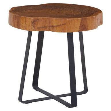 Solid Teak Wood Side Table With Asymmetric Top & Black Cross Bas, Manado