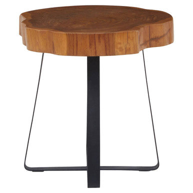 Solid Teak Wood Side Table With Asymmetric Top & Black Cross Bas, Manado