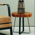 Solid Teak Wood Side Table With Asymmetric Top & Black Cross Bas, Manado