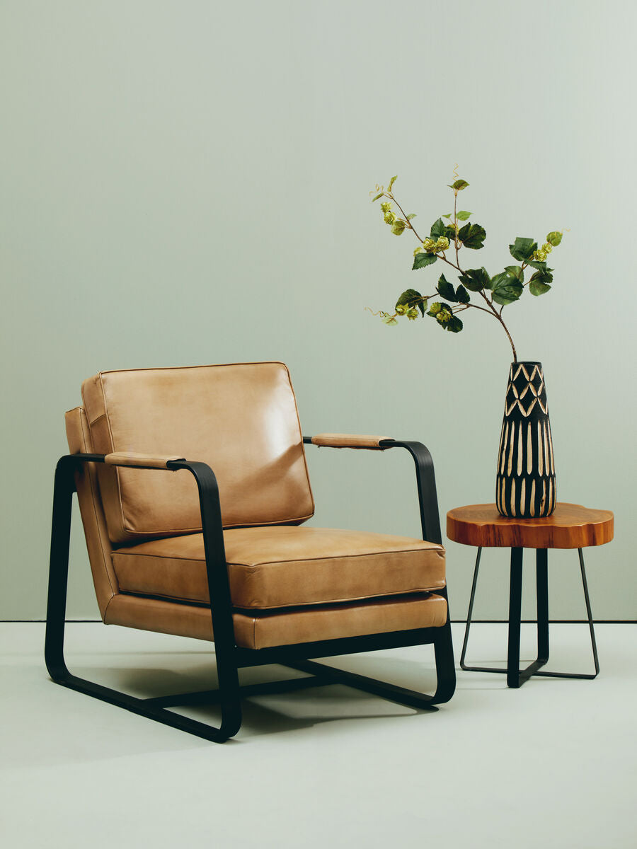 Solid Teak Wood Side Table With Asymmetric Top & Black Cross Bas, Manado