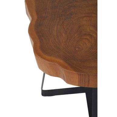 Solid Teak Wood Side Table With Asymmetric Top & Black Cross Bas, Manado