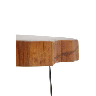Solid Teak Wood Side Table With Asymmetric Top & Black Cross Bas, Manado