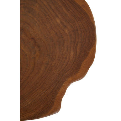 Solid Teak Wood Side Table With Asymmetric Top & Black Cross Bas, Manado