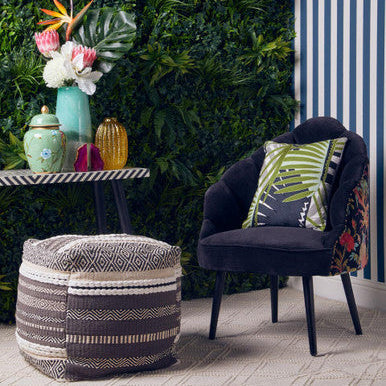 Cefena Grey & White Pouffe
