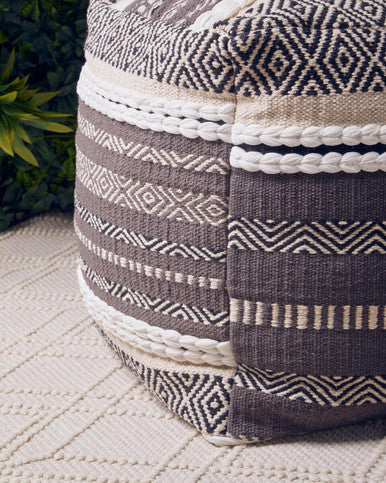 Cefena Grey & White Pouffe