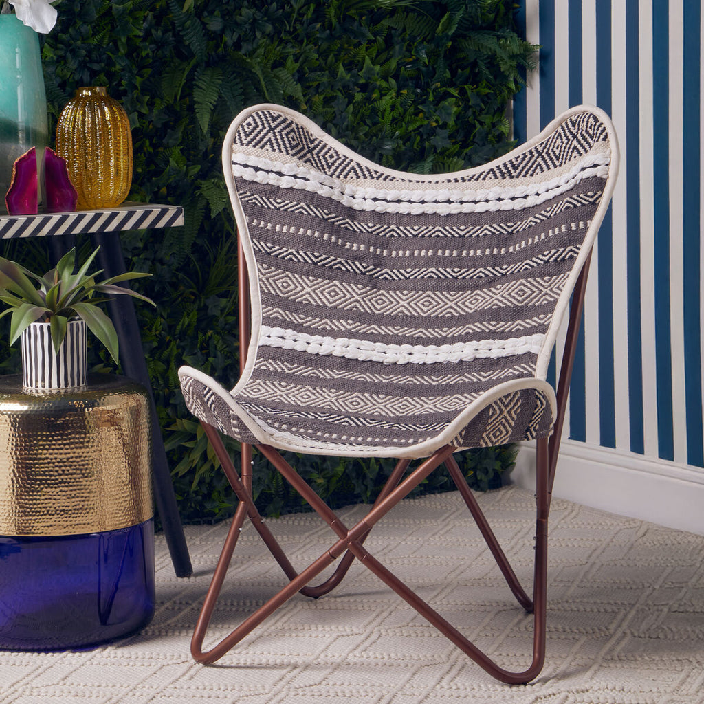 Cefena Grey & White Butterfly Chair