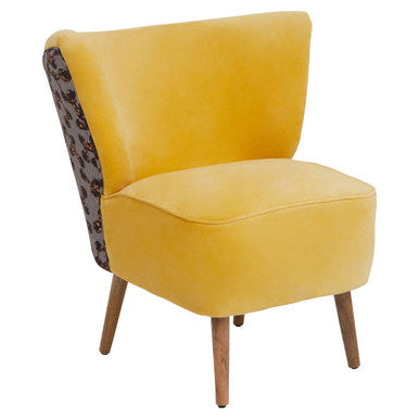 Cefena Yellow Print Chair Polyester Oak