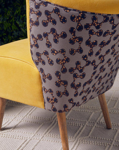 Cefena Yellow Print Chair Polyester Oak