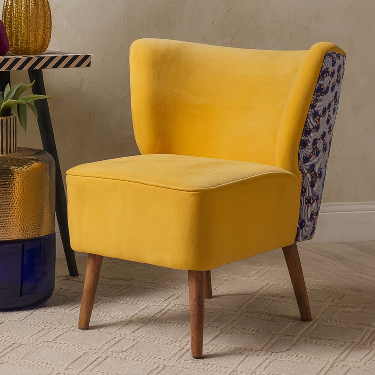 Cefena Yellow Print Chair Polyester Oak