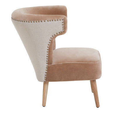 Cefena Mink Velvet & Natural Linen Chair