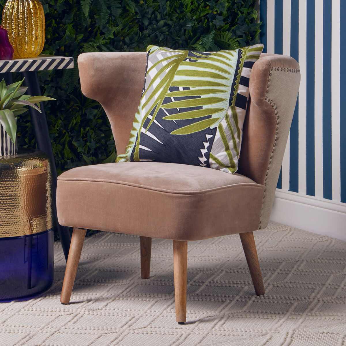 Cefena Mink Velvet & Natural Linen Chair