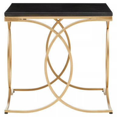 Black Marble Top Side Table With Gold Interlocking Stainless Steel Frame, Kia