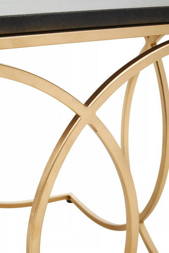 Black Marble Top Side Table With Gold Interlocking Stainless Steel Frame, Kia