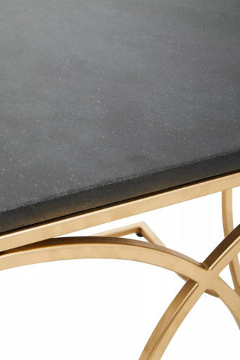 Black Marble Top Side Table With Gold Interlocking Stainless Steel Frame, Kia