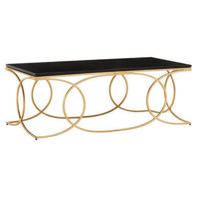 Black Marble Top Coffee Table With Gold Stainless Steel Frame, Kia