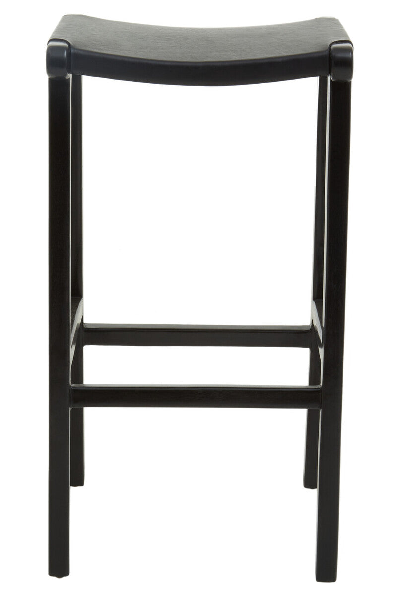 Kendari Black Leather & Teak Barstool