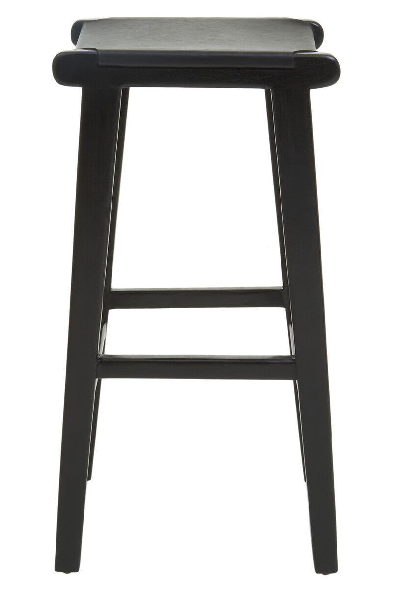 Kendari Black Leather & Teak Barstool