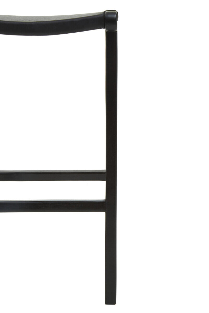 Kendari Black Leather & Teak Barstool