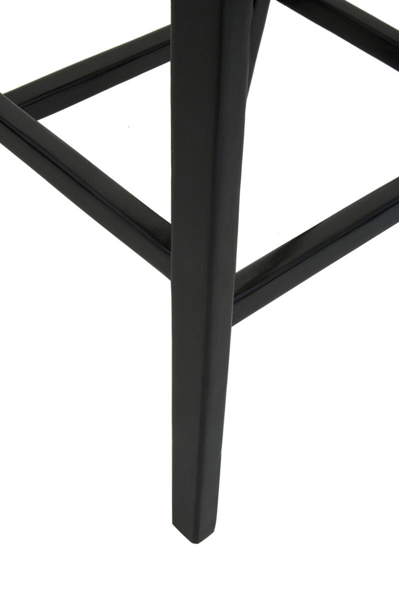 Kendari Black Leather & Teak Barstool