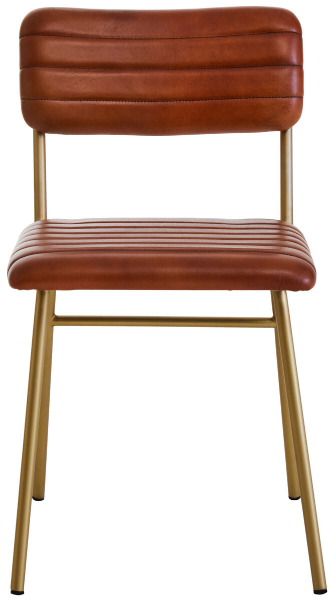 Buffalo Tan Leather Dining Chair With Gold Frame
