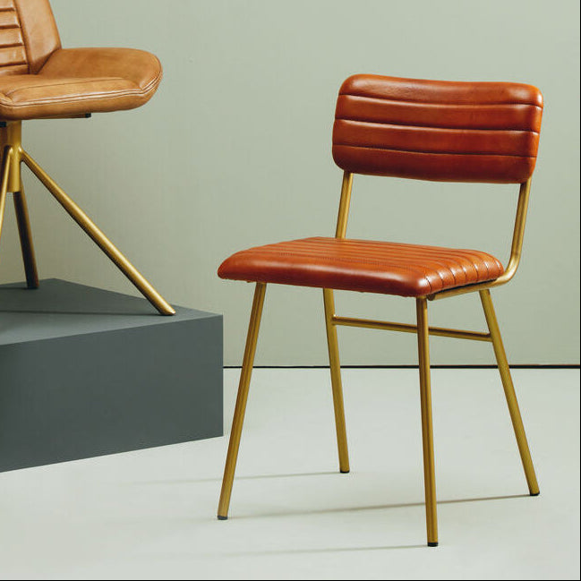 Buffalo Tan Leather Dining Chair With Gold Frame