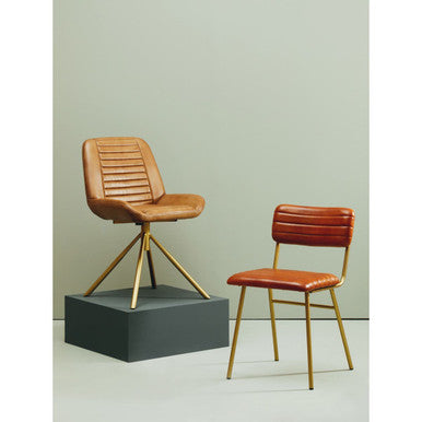 Buffalo Tan Leather Dining Chair With Gold Frame