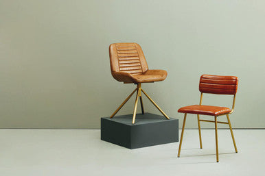 Buffalo Tan Leather Dining Chair With Gold Frame