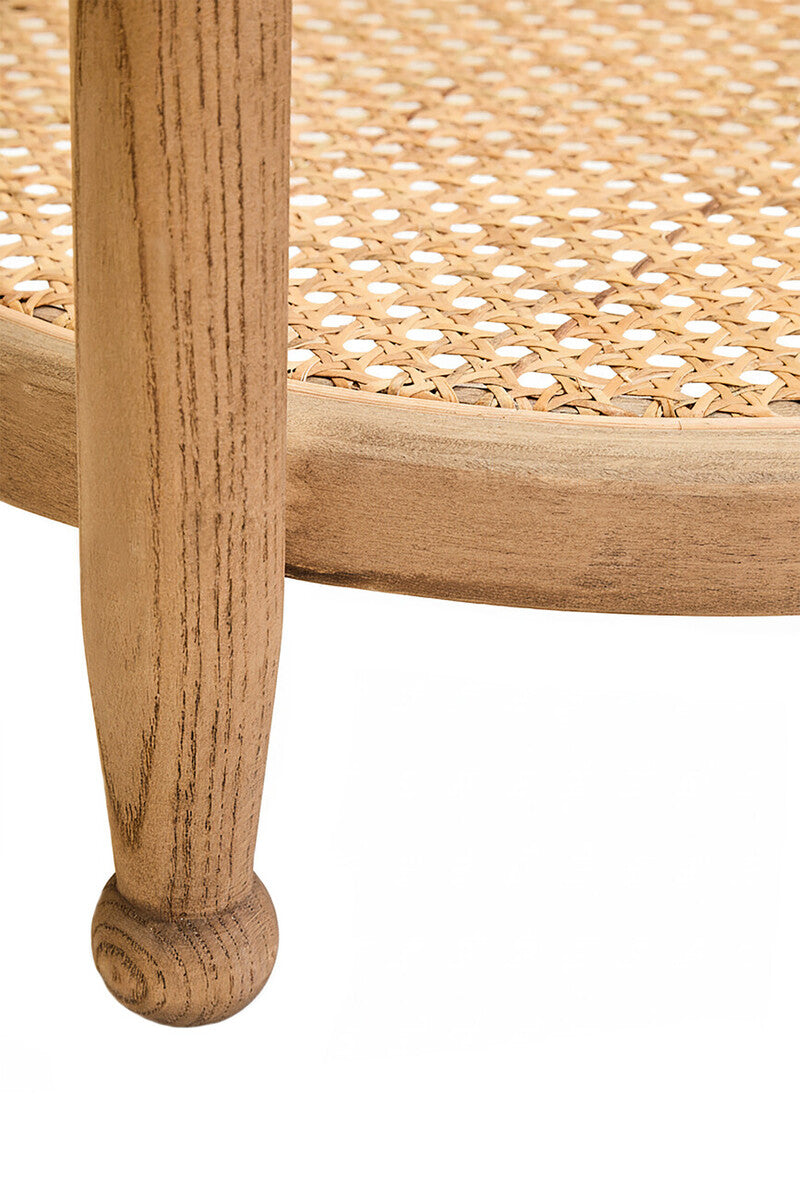 Grey Wash Elm Wood Side Table With Glass Top & Cane Shelf, Cebu