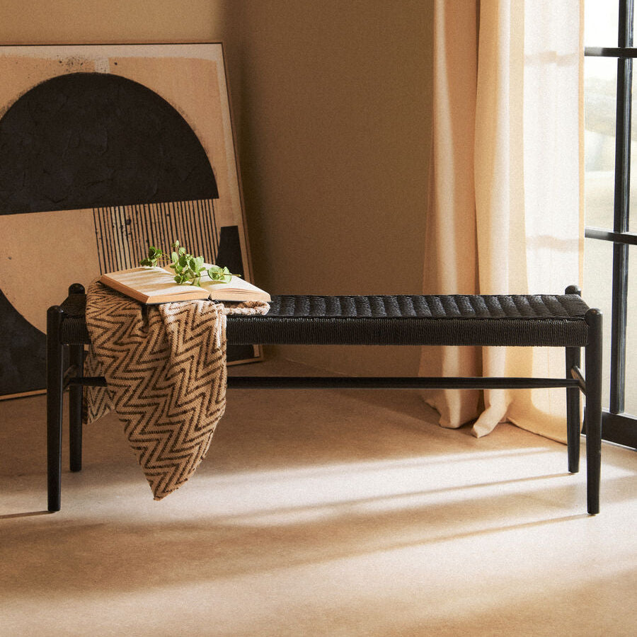 Cebu Black Rope & Elm Wood Bench