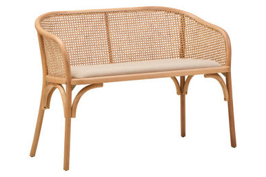 Cebu Natural Cane & Beech Wood Bench With Backrest